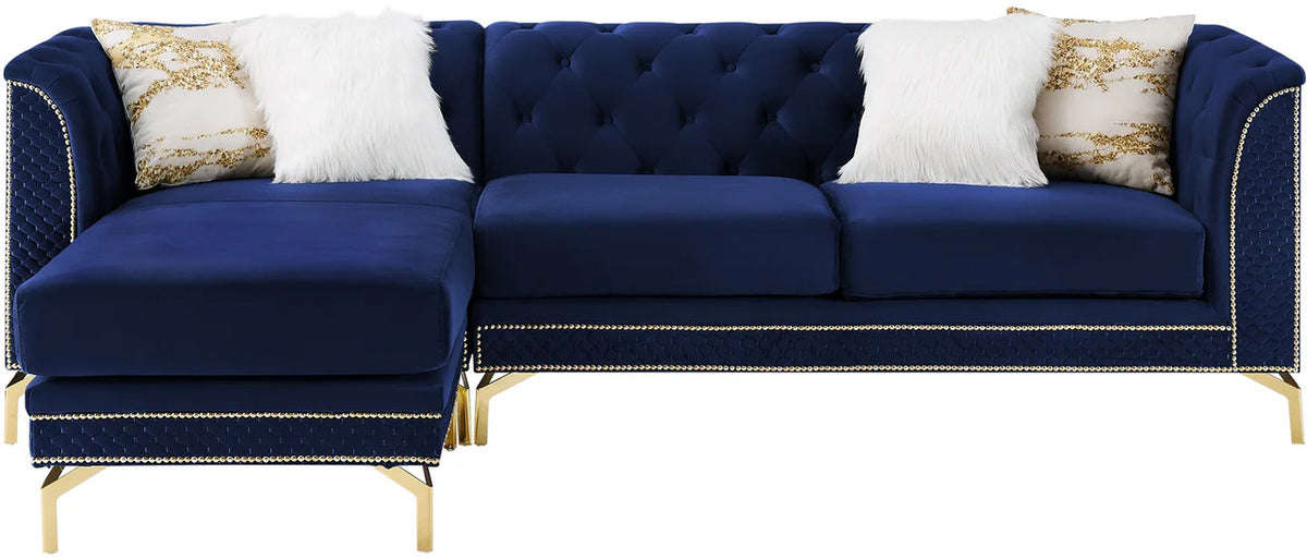 ALIZZA Blue Velvet 103" Wide Reversible Sectional