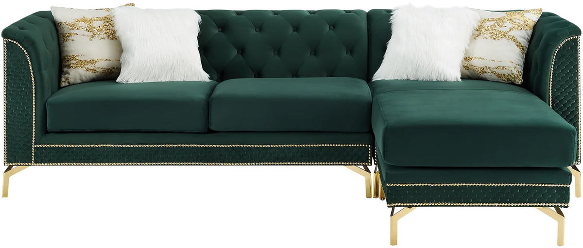 ALIZZA Emerald Green Velvet 103" Wide Reversible Sectional