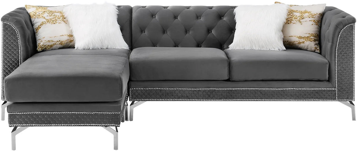 ALIZZA Gray Velvet 103" Wide Reversible Sectional