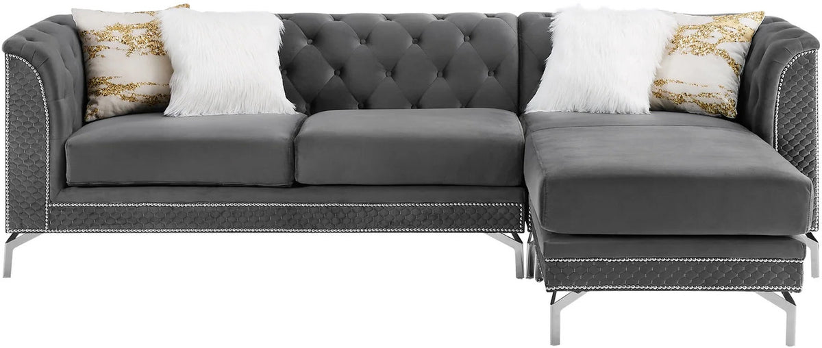 ALIZZA Gray Velvet 103" Wide Reversible Sectional