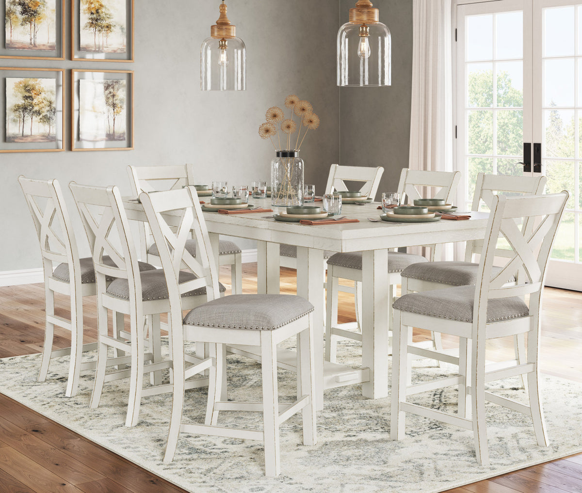 ALPINE White 9 Piece Counter Height Set