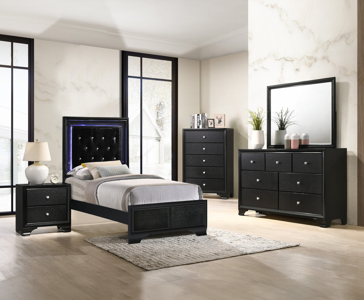 ALTANA Black Crushed Velvet Youth LED Bedroom Set