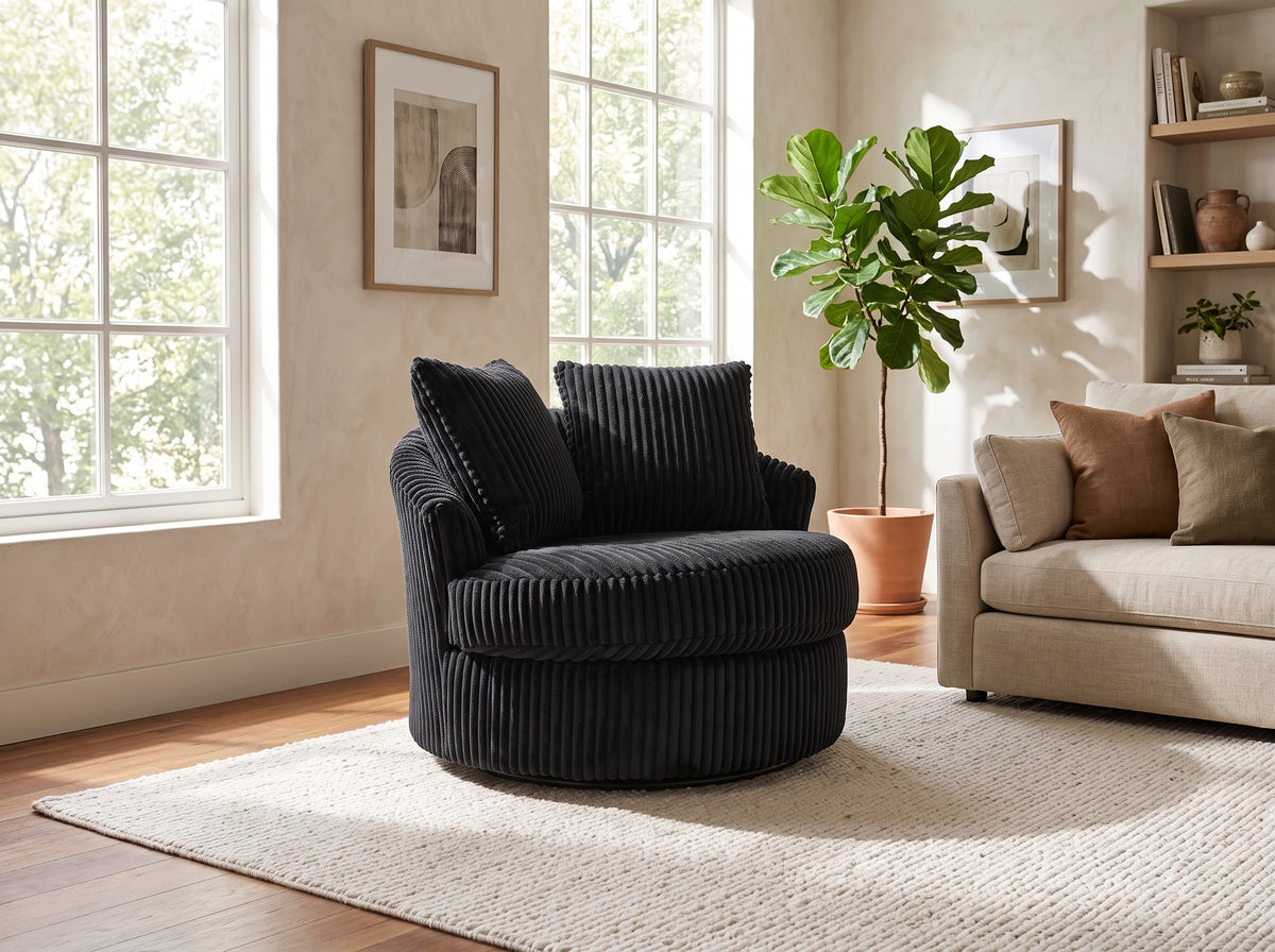 AMADA Black Corduroy 45" Wide x 44" Depth Swivel Chair