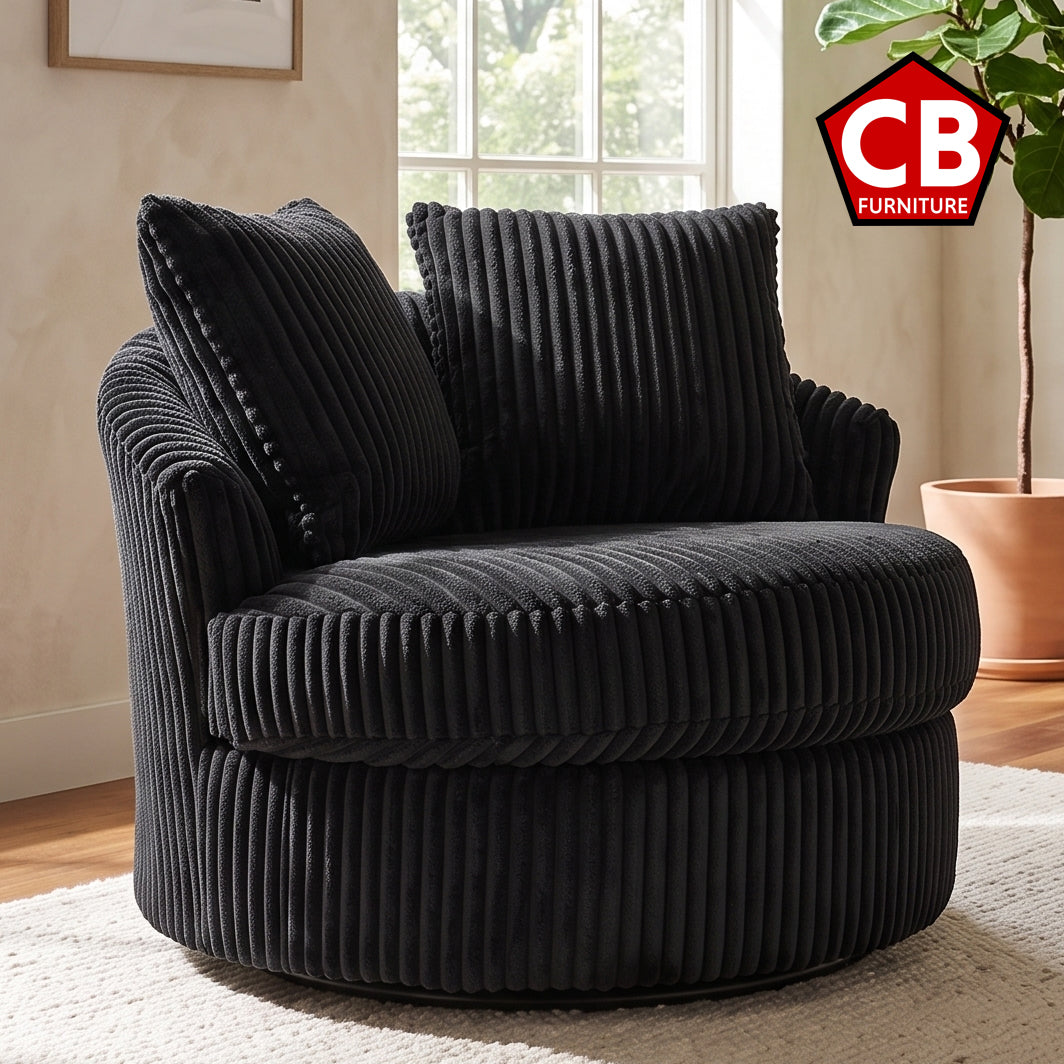 AMADA Black Corduroy 45" Wide x 44" Depth Swivel Chair