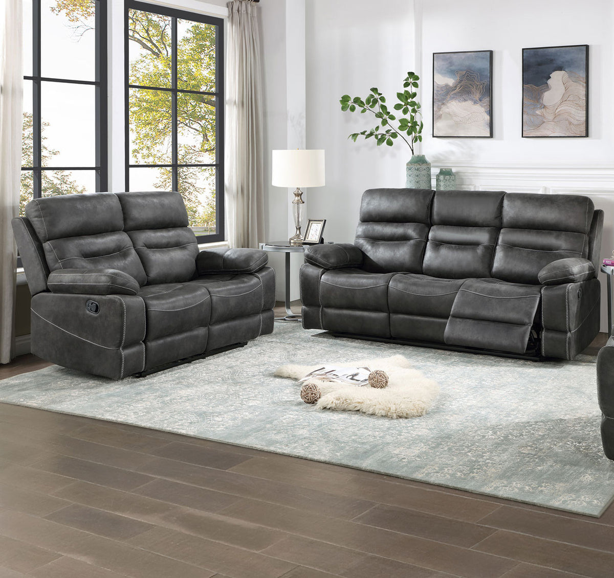 APACHE Dark Gray Reclining Sofa & Glider Loveseat