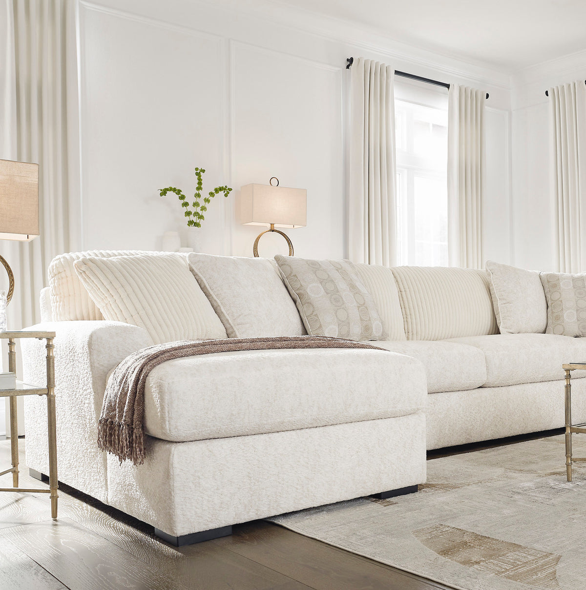 ARAMORE Neutral Poodle-Feel 152" x 65" Sectional with Double Chaise
