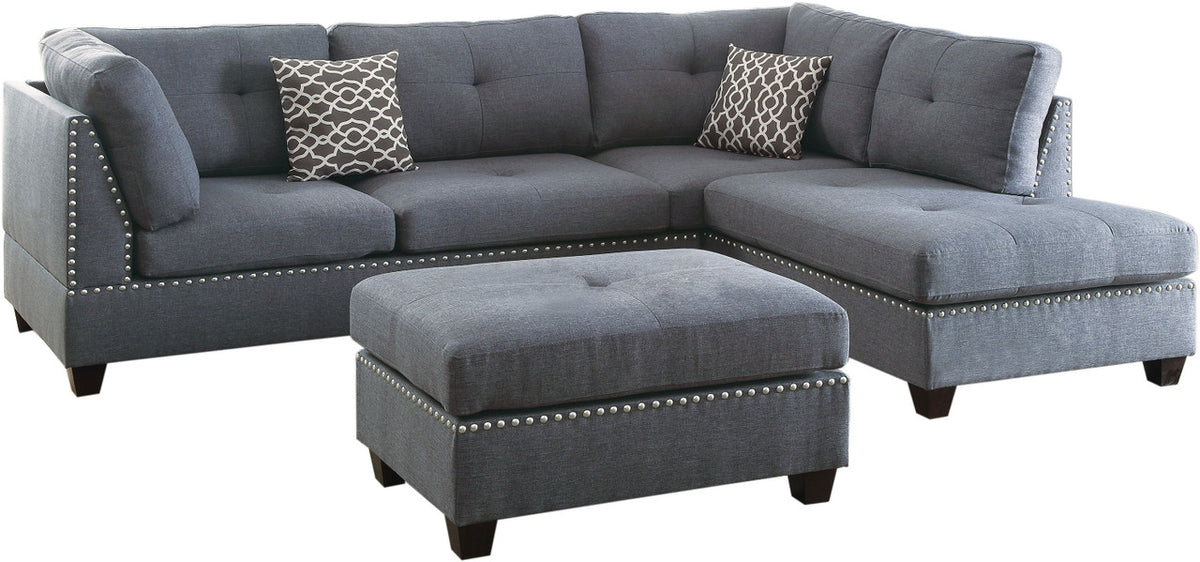 ARCATA Blue Gray 104" Wide Reversible Sectional with Ottoman