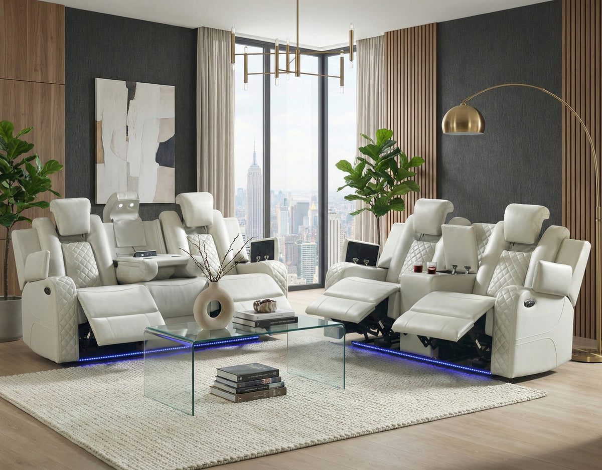 ARMADA White Power Reclining Sofa & Loveseat
