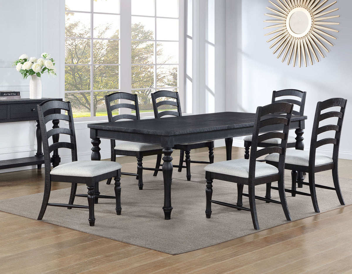 ARYAL Vintage Distressed Black 7 Piece Dining Set
