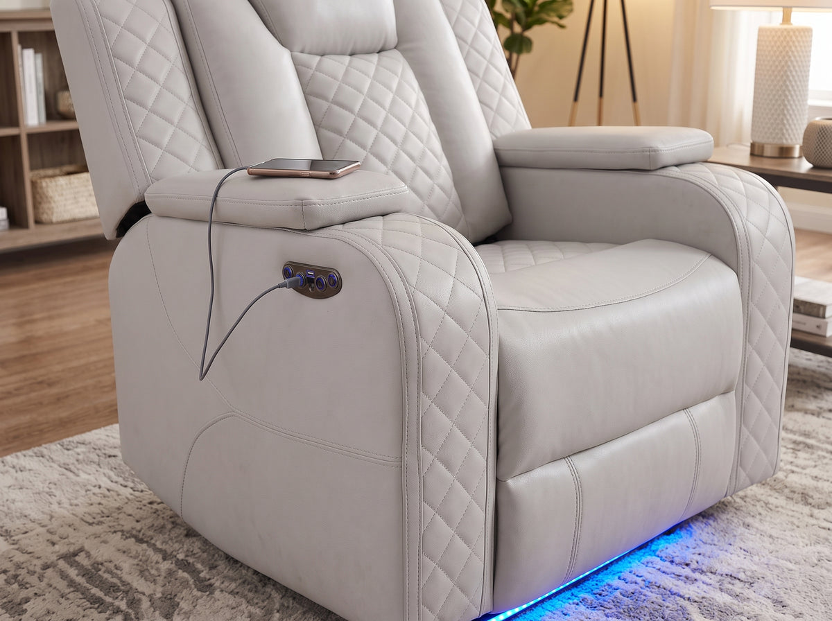 ASTEROID White Faux-Leather 38" Wide x 39" Depth Power Recliner
