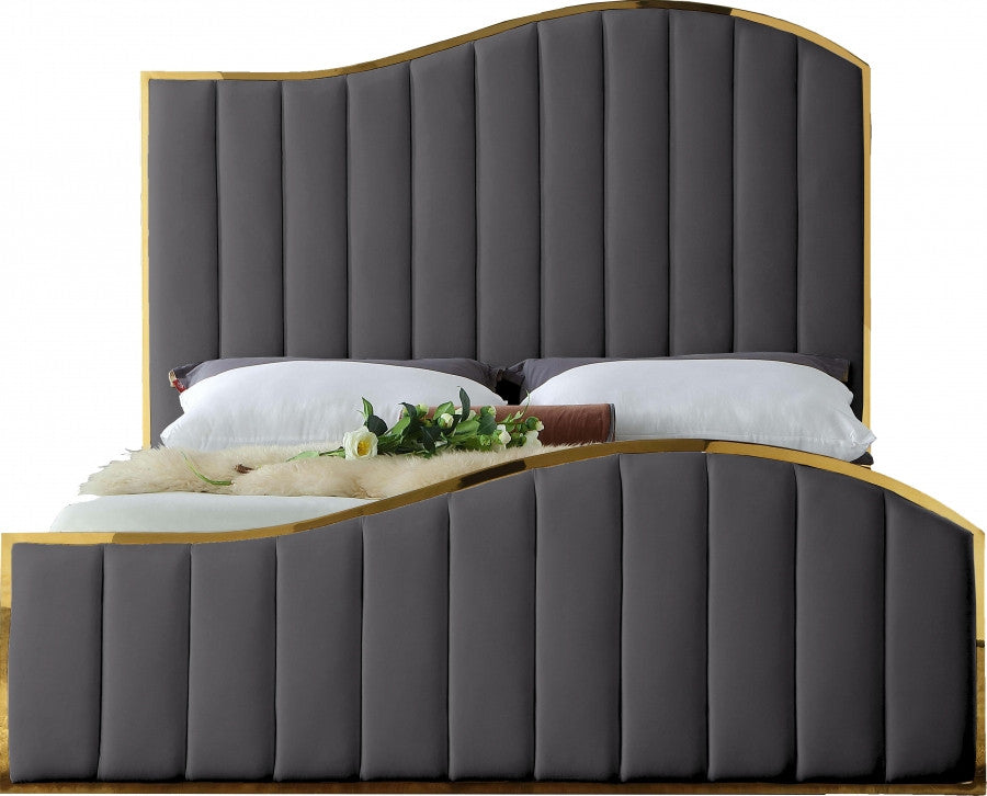 ATHENA GRAY & Gold Velvet Bed