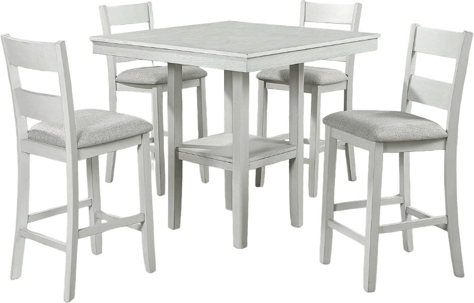 ATIKA Distressed White 5 Piece Counter Height Set