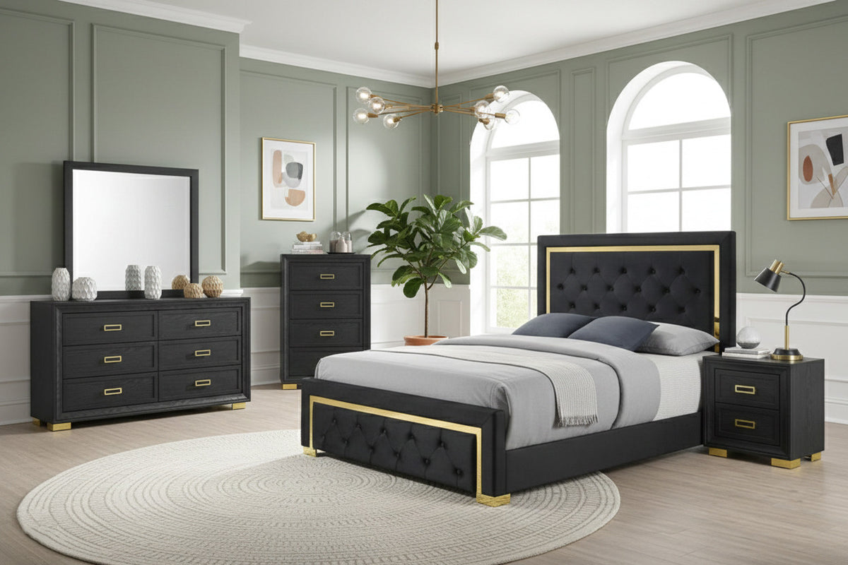 ATKINS Black & Gold Bedroom Set