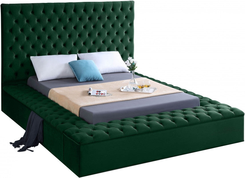 SARDINIA Green Velvet 61" Height Platform Bed with Storage Benches (RTA)