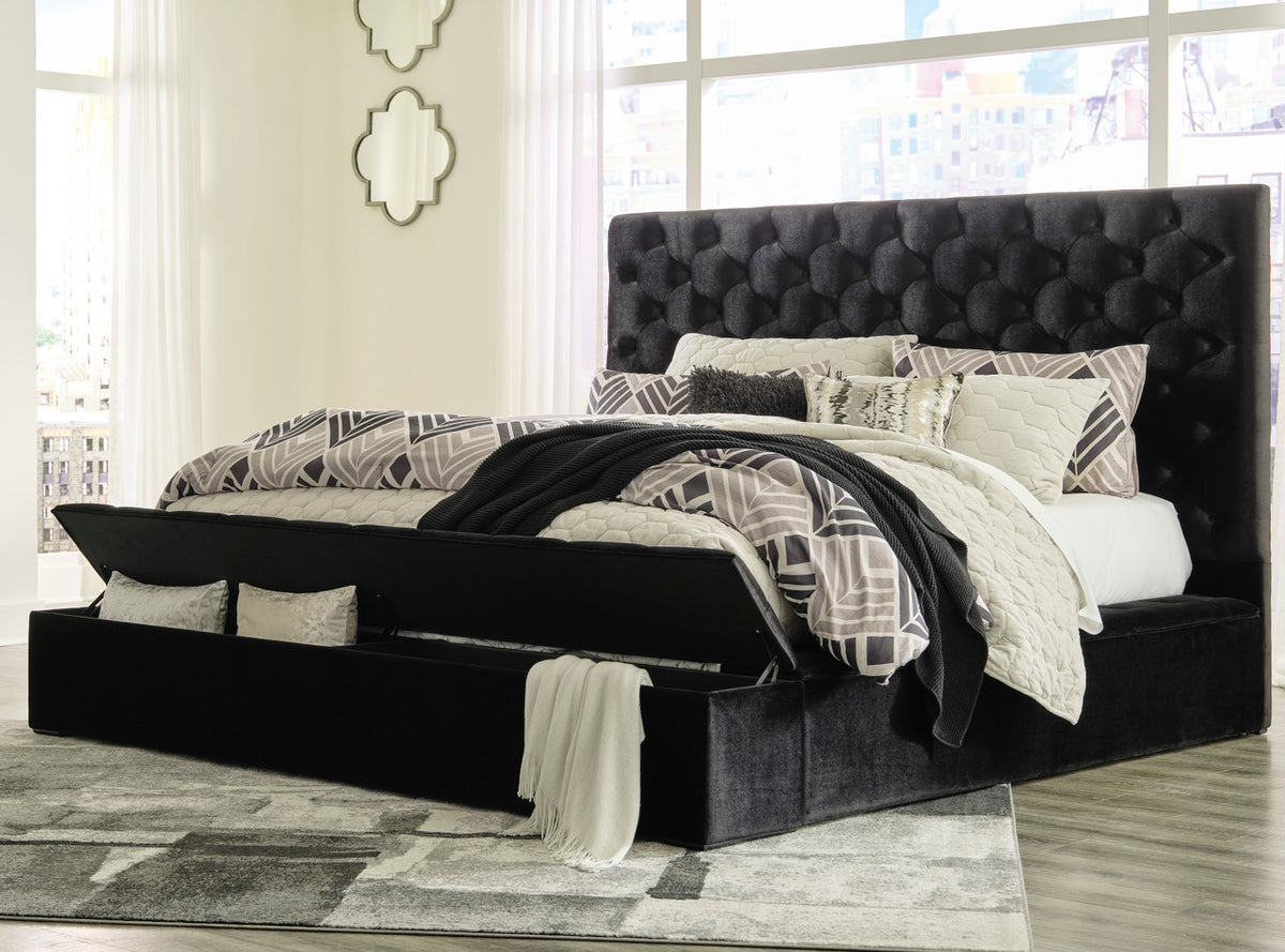 AZELL Black Velvet Storage Bedroom Set