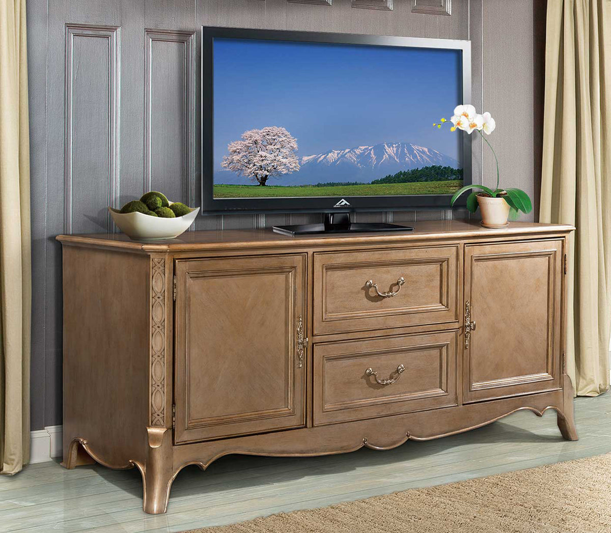 Ansley Gold Finish TV Stand
