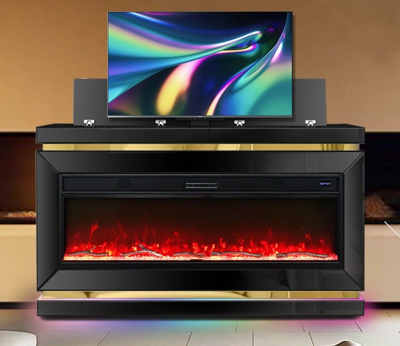 AVIOR Black 71" Wide x 41" Height LED Fireplace TV Stand with Bluetooth Speakers and Hidden Mount