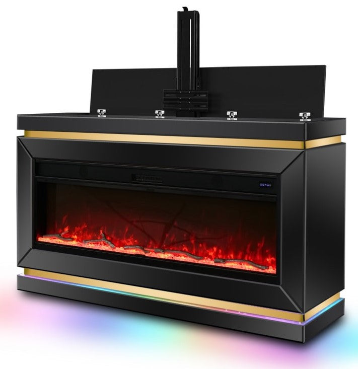 AVIOR Black 71" Wide x 41" Height LED Fireplace TV Stand with Bluetooth Speakers and Hidden Mount