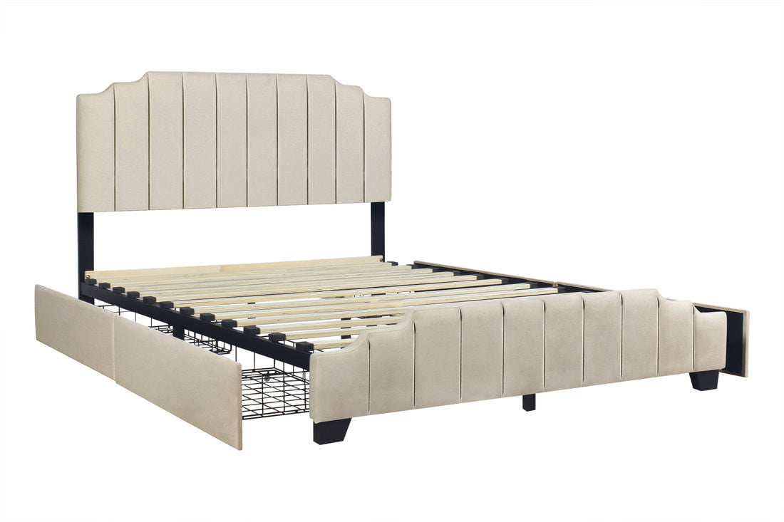 Ayami Beige Platform Velvet Bed