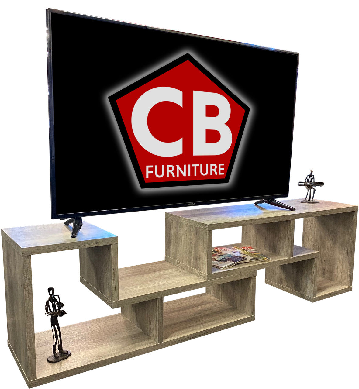 BAIER Light Gray 84" Wide x 16" Height Adjustable TV Stand (RTA)