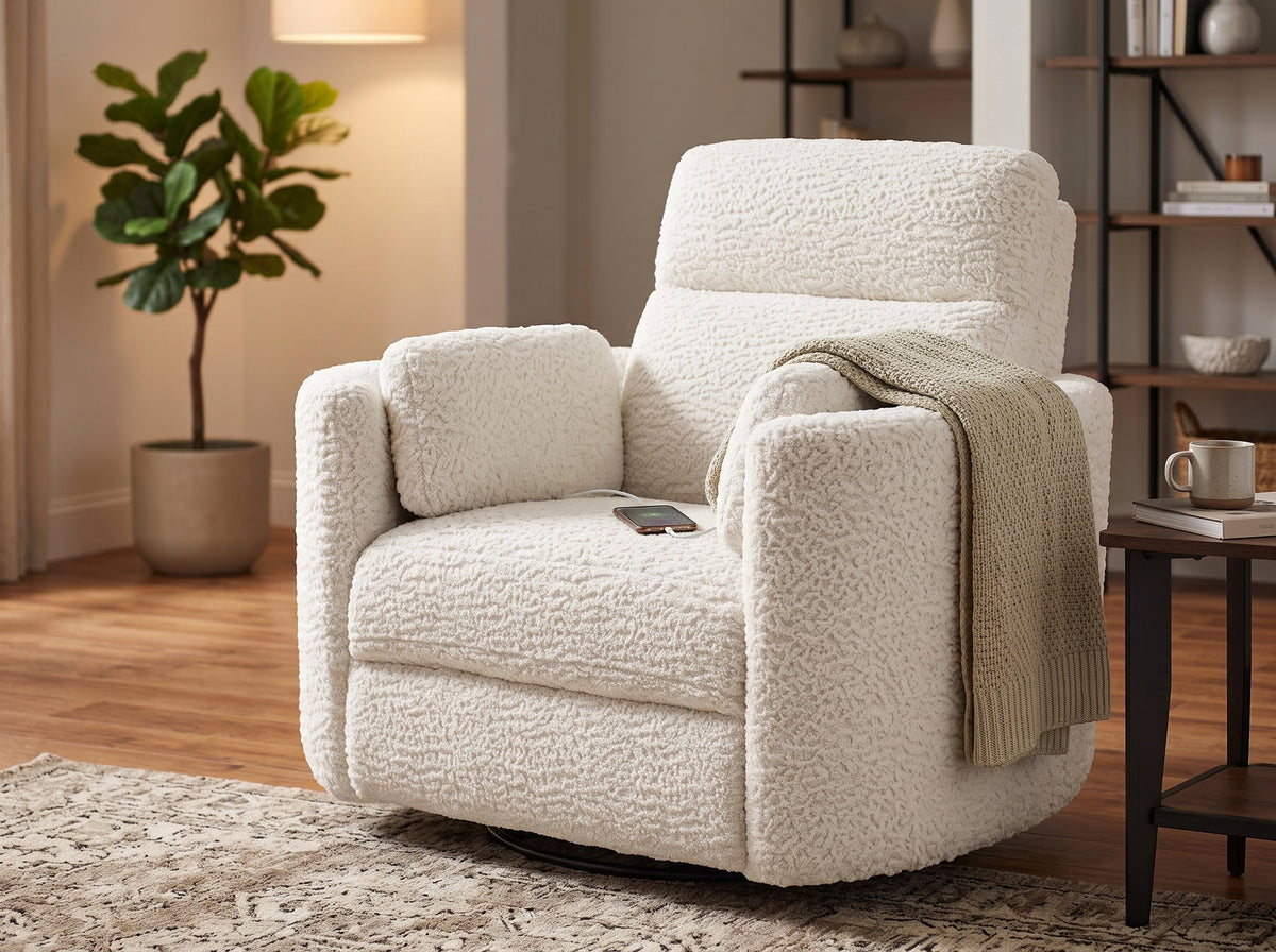 BARRERA Light Silver 52" Wide x 41" Oversized Swivel Power Recliner