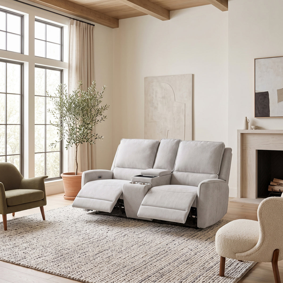 BARRETT Light Gray Chenille 71" Wide x 40" Height Power Reclining Loveseat