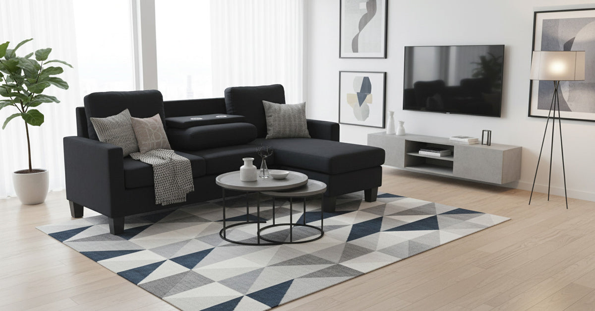 BAUTISTA Dark Gray 77" x 53" Reversible Sofa Chaise with Charging Console