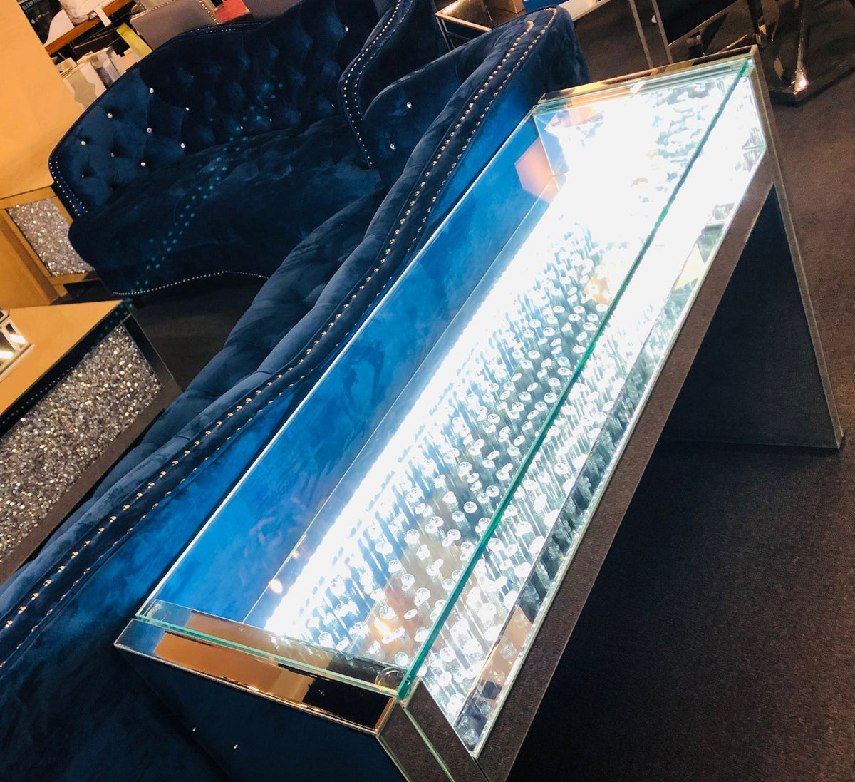 BEDAZEL Mirrored 48" Wide LED Sofa Table