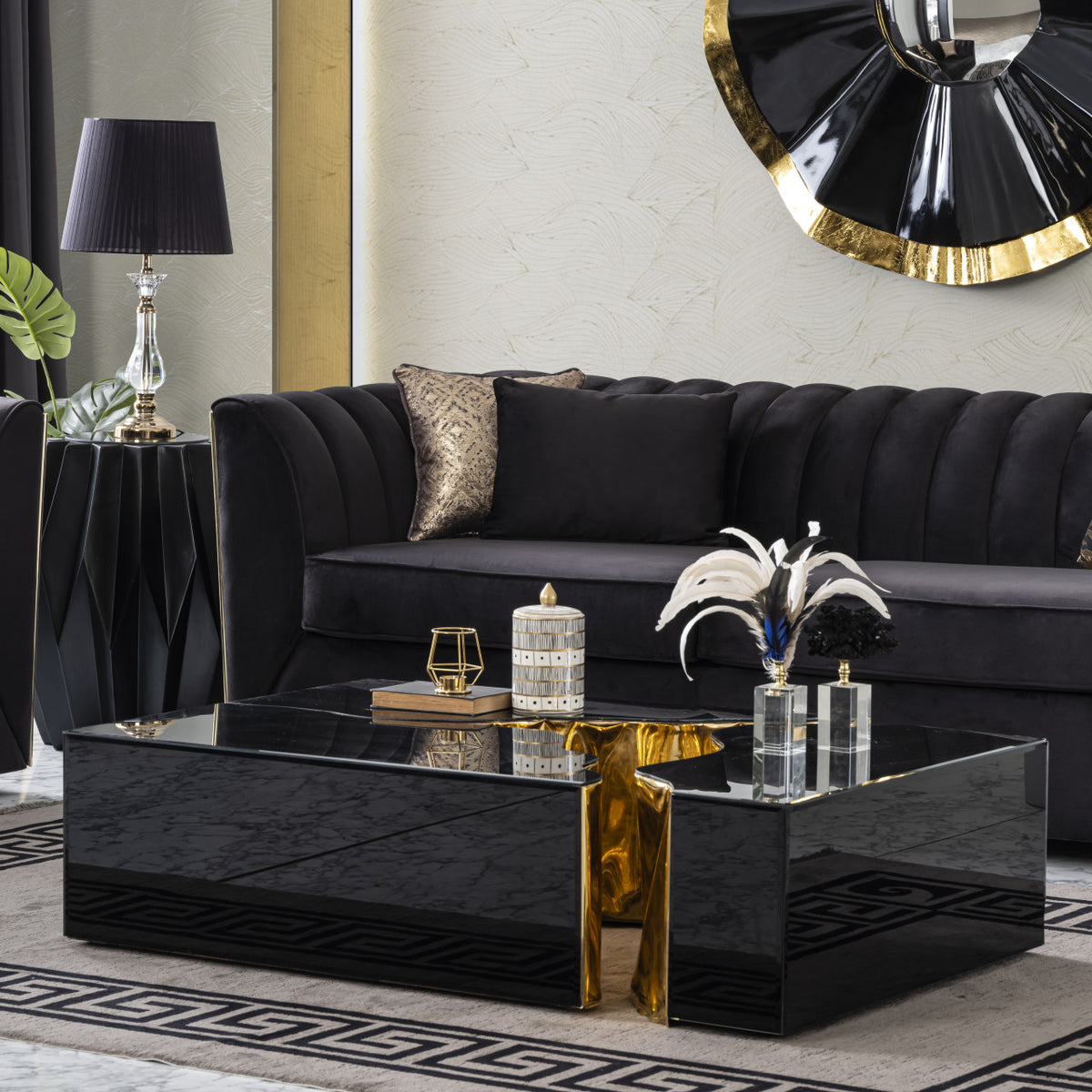 BEIGA Black & Gold 48" Wide Coffee Table