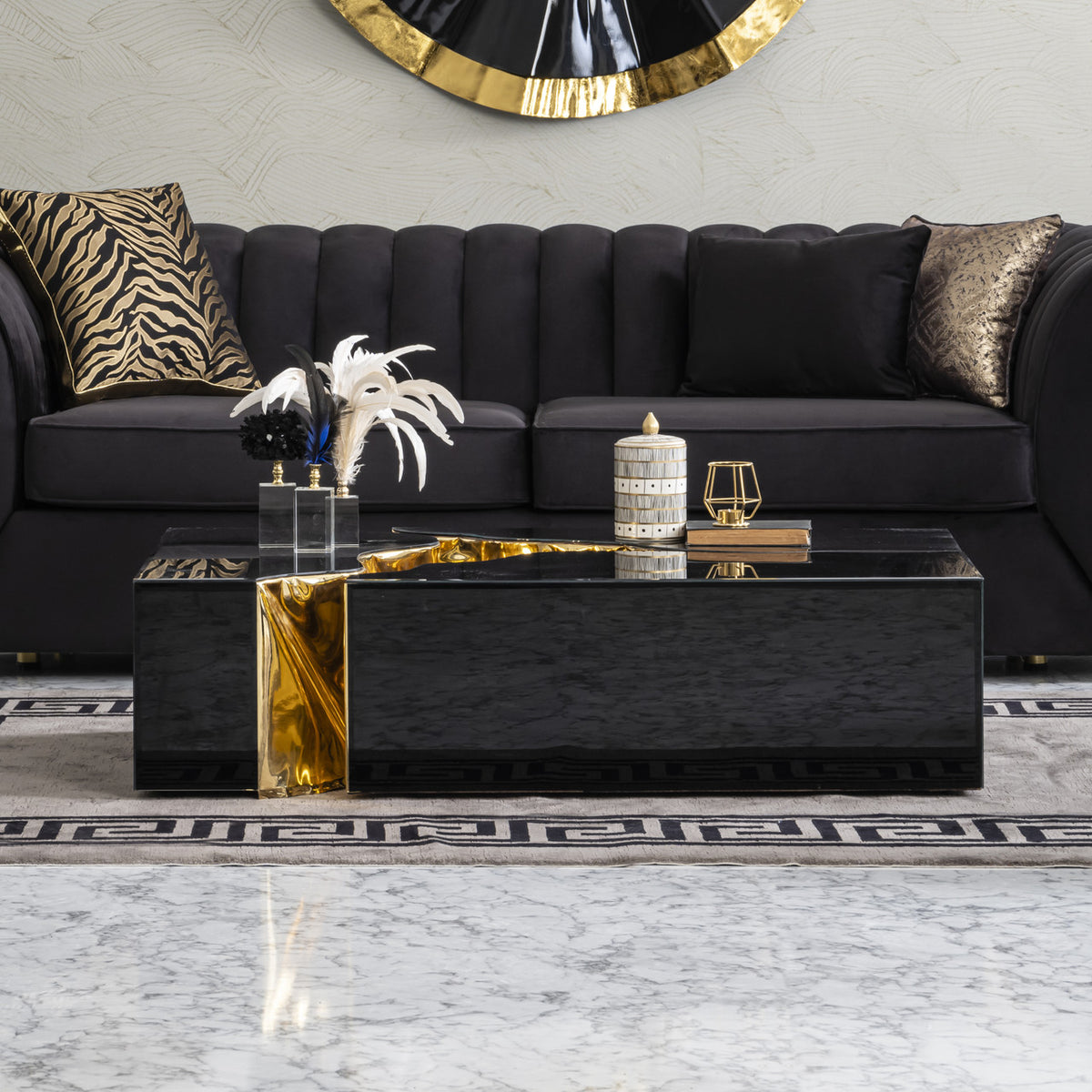 BEIGA Black & Gold 48" Wide Coffee Table