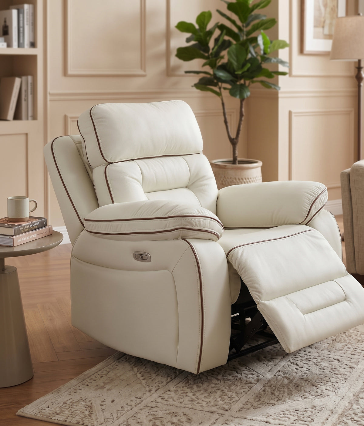 BELANOVA White Faux-Leather 42" Wide x 40" Depth Power Recliner