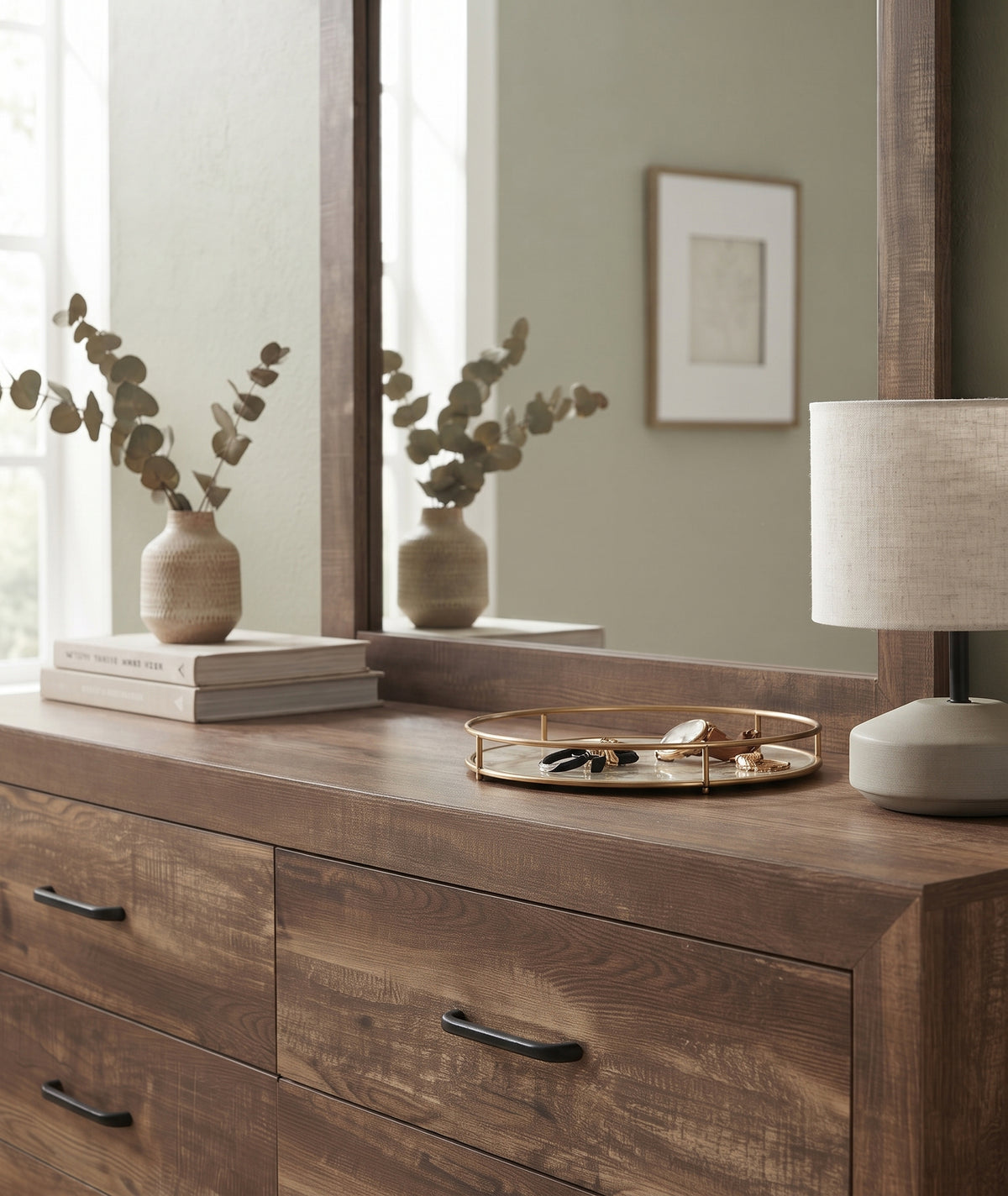 BELEME Brown 59" Wide x 73" Height Dresser & Mirror
