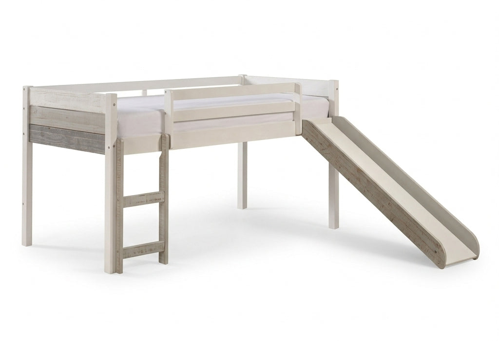 BENTON White 44" Height Twin Loft Bed with Slide