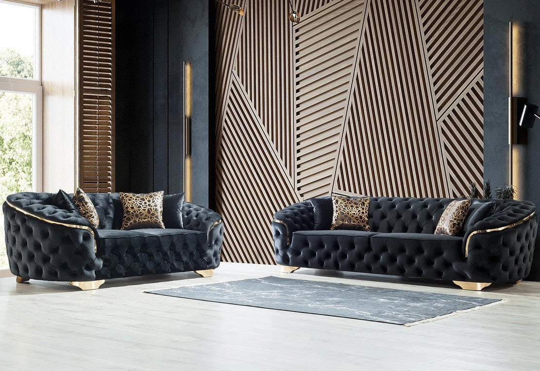 BETHANY Black Velvet Sofa & Loveseat