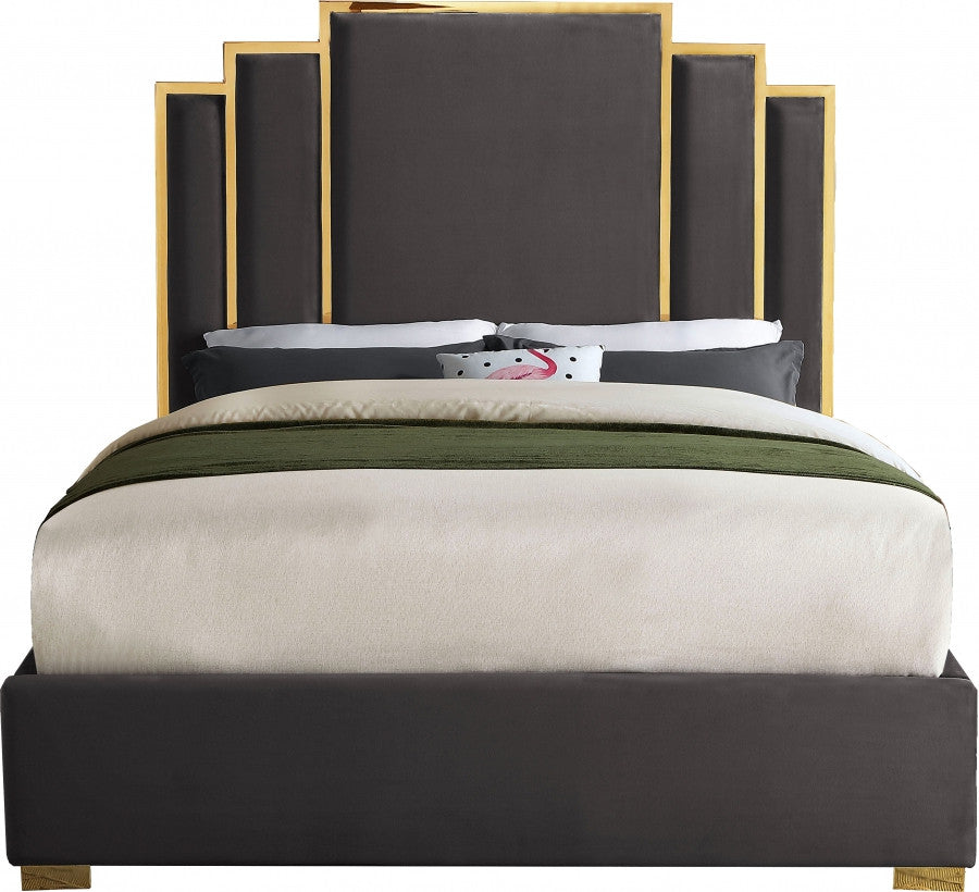BILBAO Gray & Gold Velvet Bed
