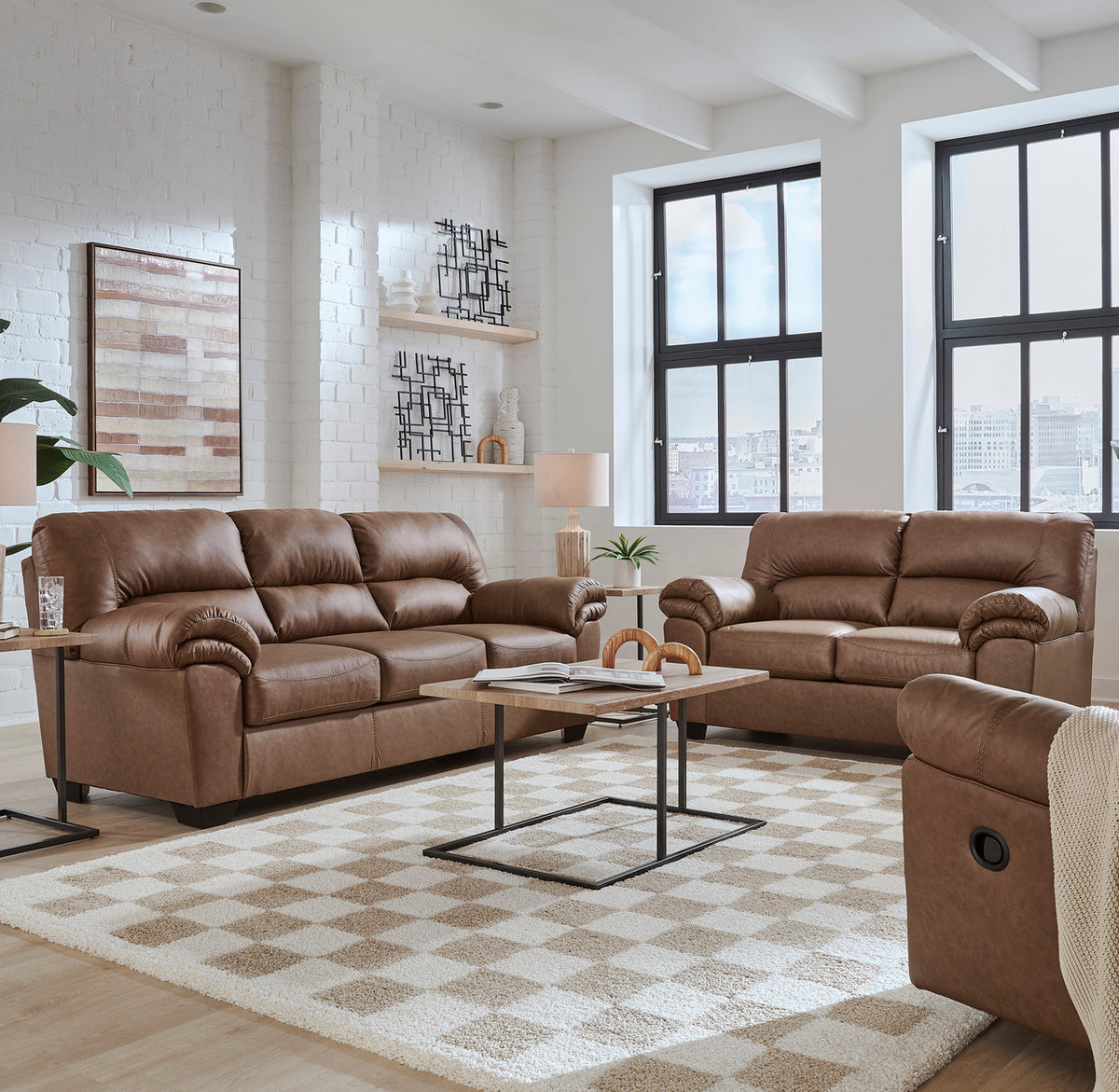 BLADEN Caramel Brown Sofa & Loveseat