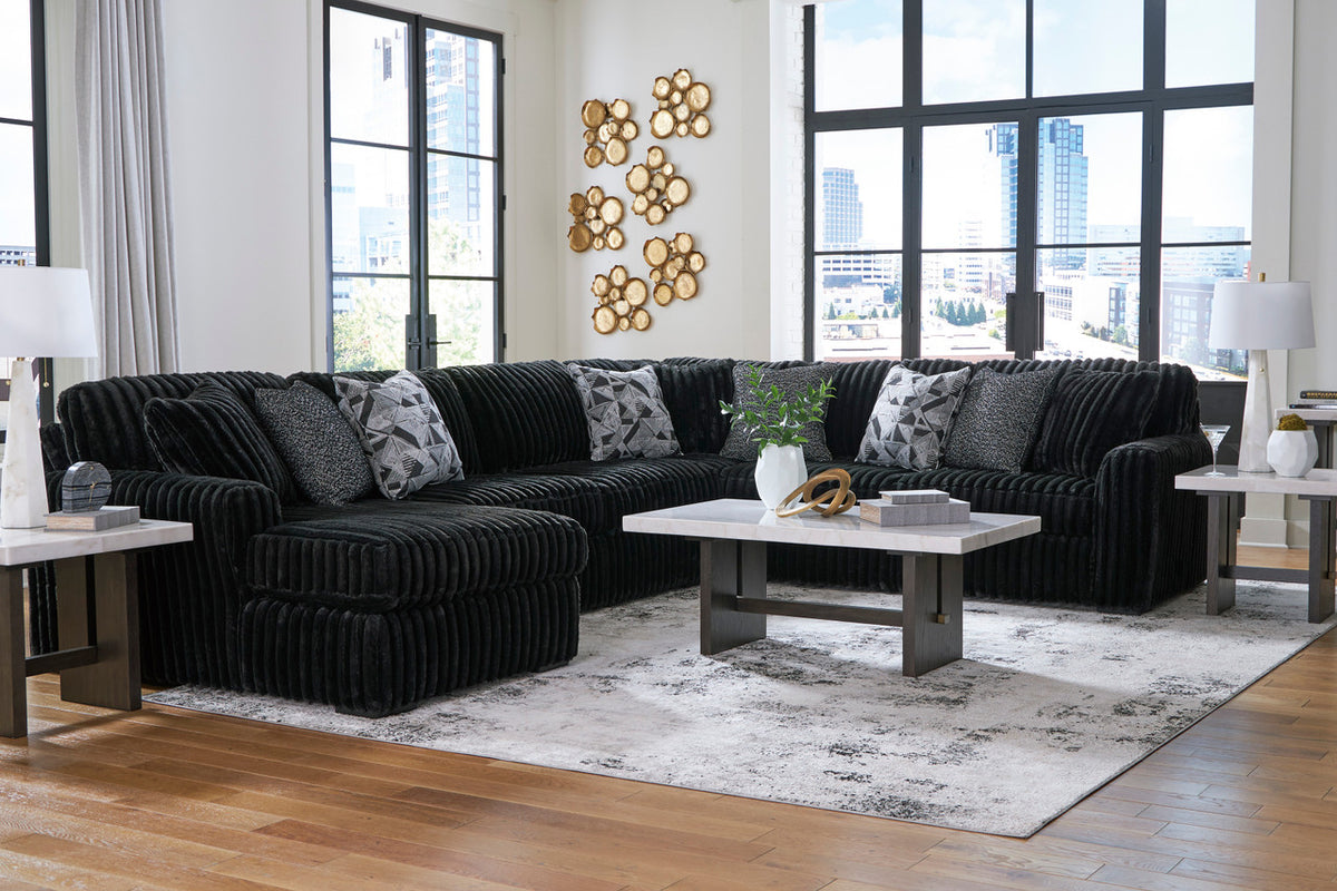 BOCELLI Black Corduroy 151" Wide x 121" Depth Oversized Sectional