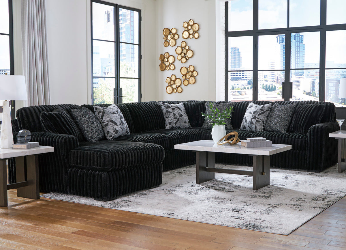 BOCELLI Black Corduroy 151" Wide x 121" Depth Oversized Sectional