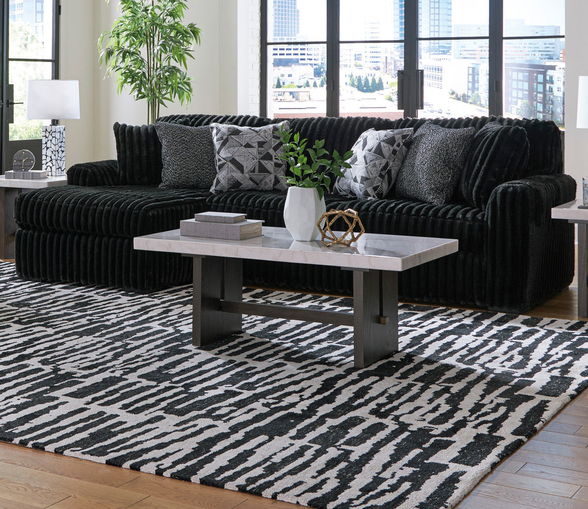 BOCELLI Black Corduroy 120" Wide x 65" Depth Oversized Sectional