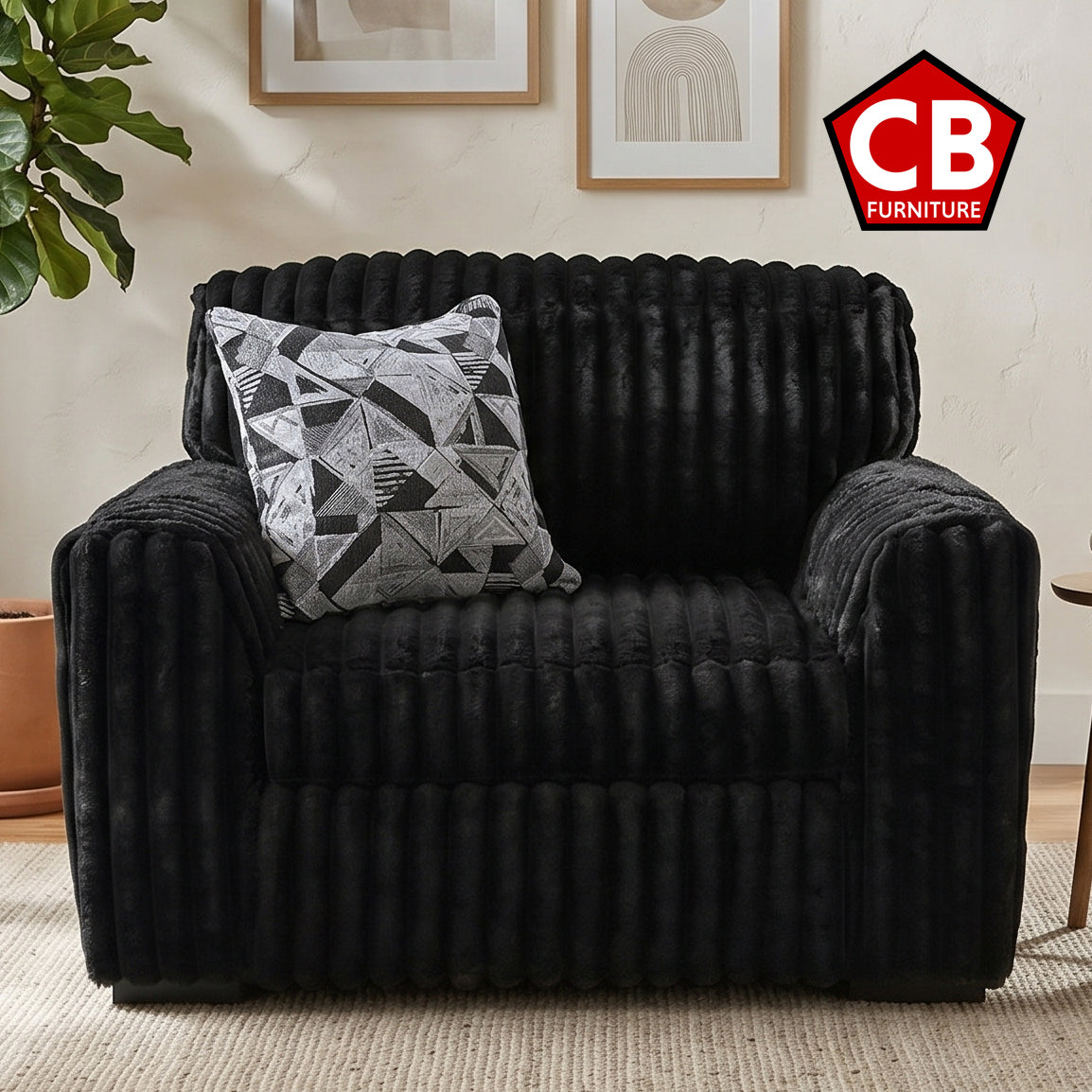 BOCELLI Black Corduroy 52" Wide x 41" Depth Oversized Arm Chair