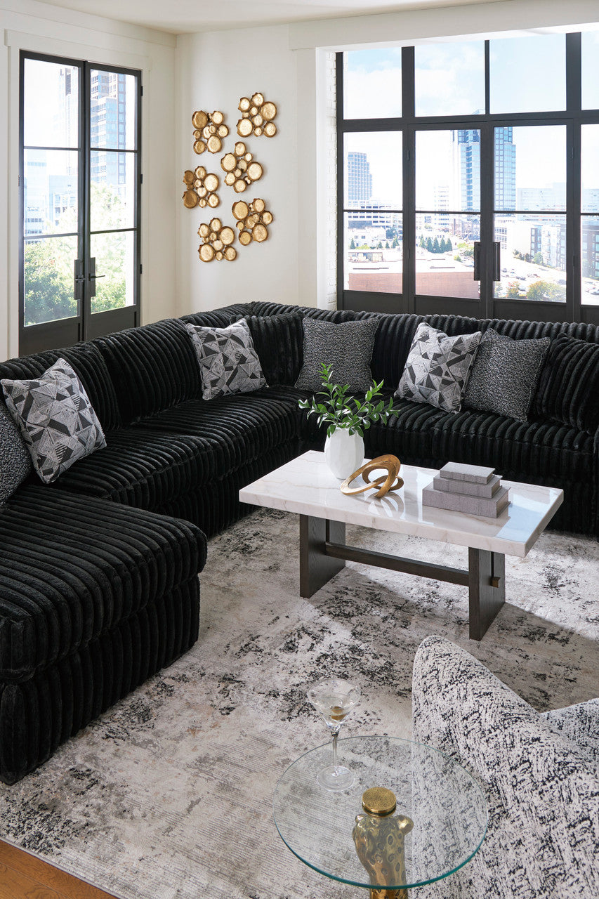 BOCELLI Black Corduroy 151" Wide x 121" Depth Oversized Sectional