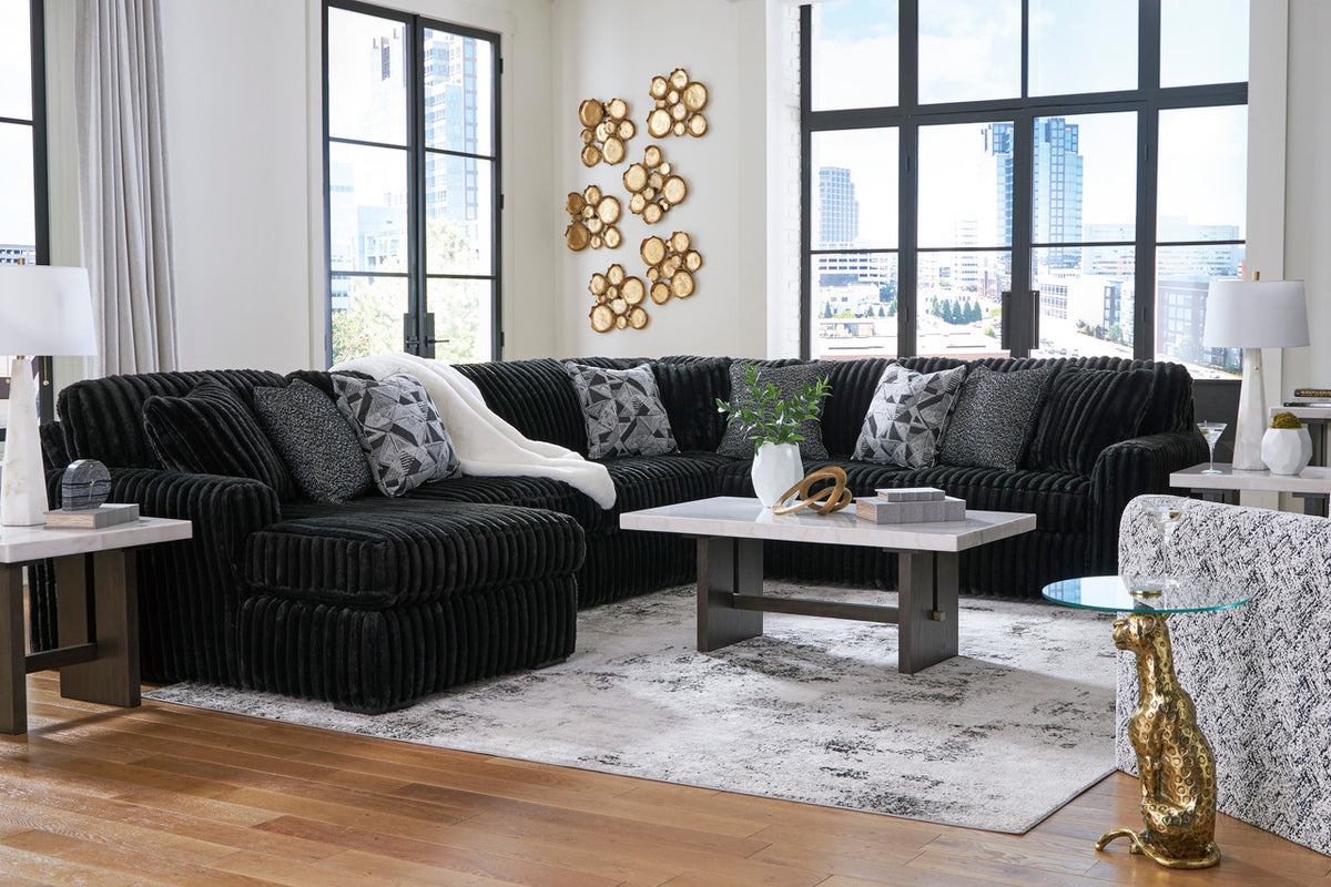 BOCELLI Black Corduroy 151" Wide x 121" Depth Oversized Sectional