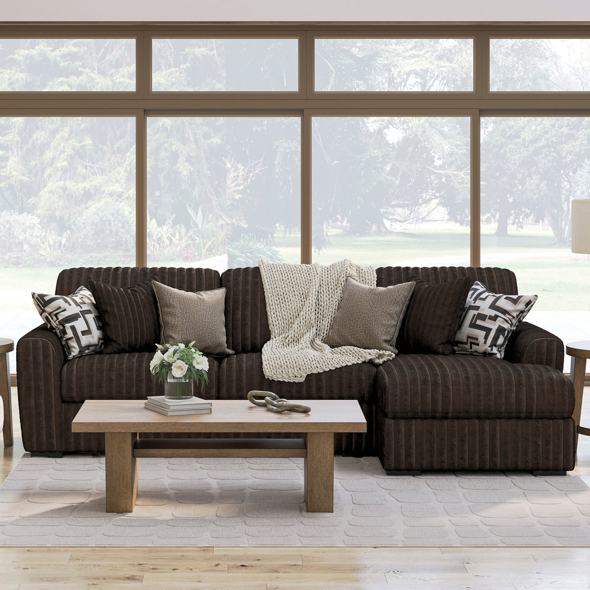 BOCELLI Chocolate Corduroy 120" Wide x 65" Depth Oversized Sectional