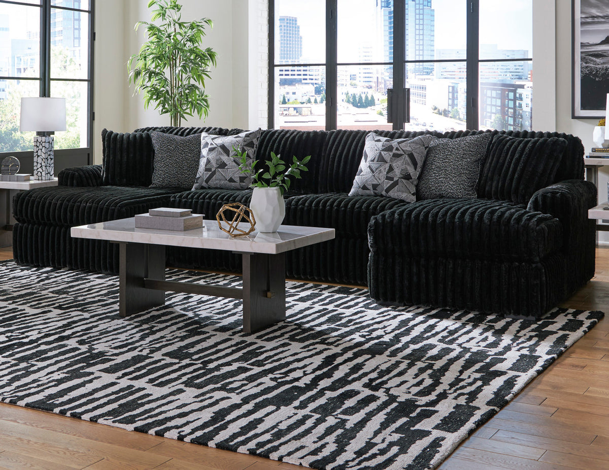 BOCELLI Black Corduroy 151" Wide x 65" Depth Oversized Double-Chaise Sectional