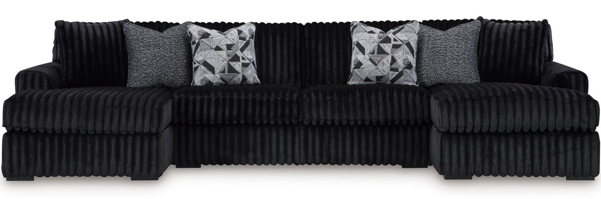 BOCELLI Black Corduroy 151" Wide x 65" Depth Oversized Double-Chaise Sectional