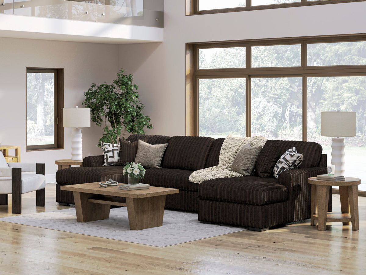 BOCELLI Chocolate Corduroy 151" Wide x 65" Depth Oversized Double-Chaise Sectional