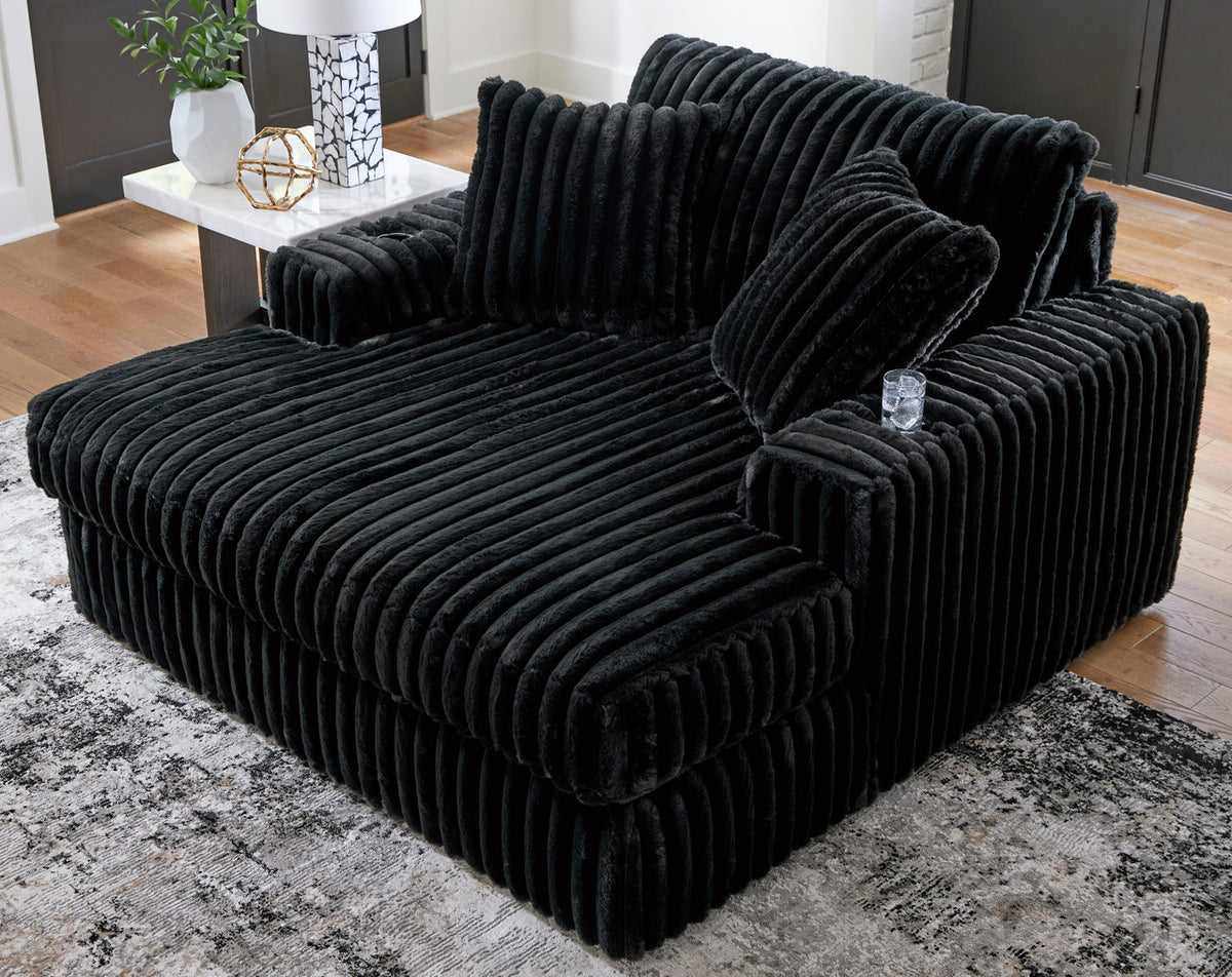 BOCELLI Black Corduroy 64" Wide x 68" Depth Oversized Chaise with Cupholders
