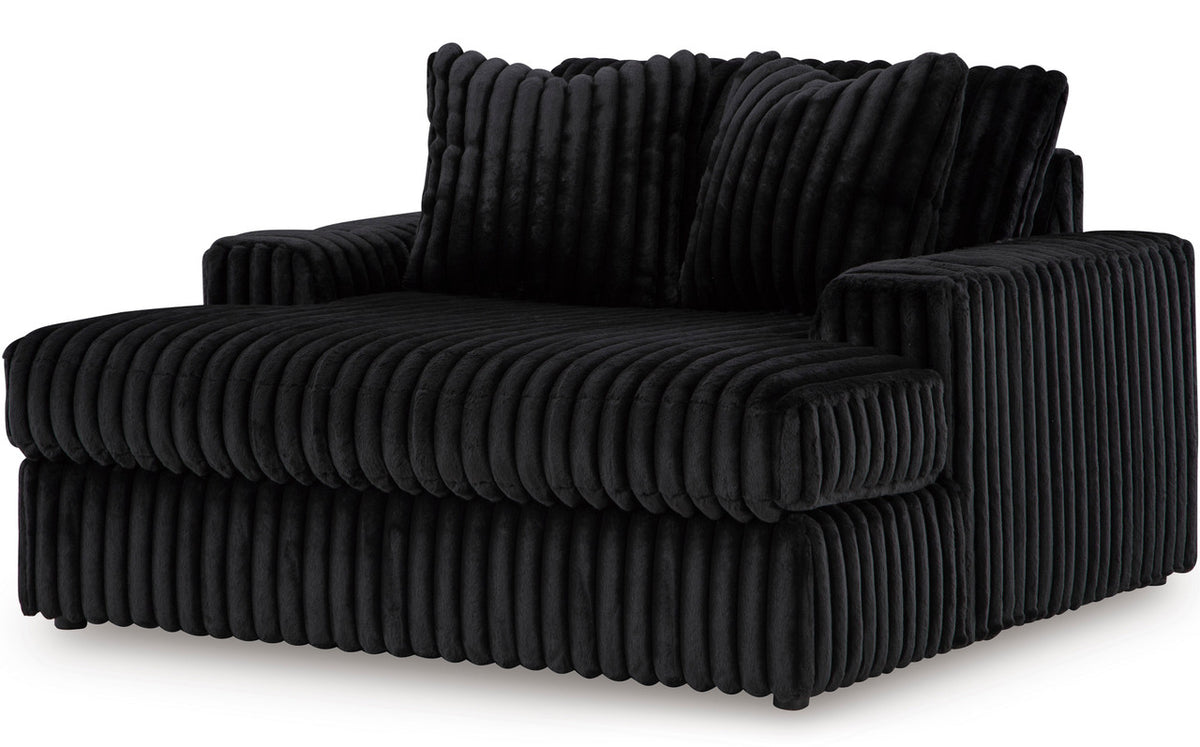 BOCELLI Black Corduroy 64" Wide x 68" Depth Oversized Chaise with Cupholders