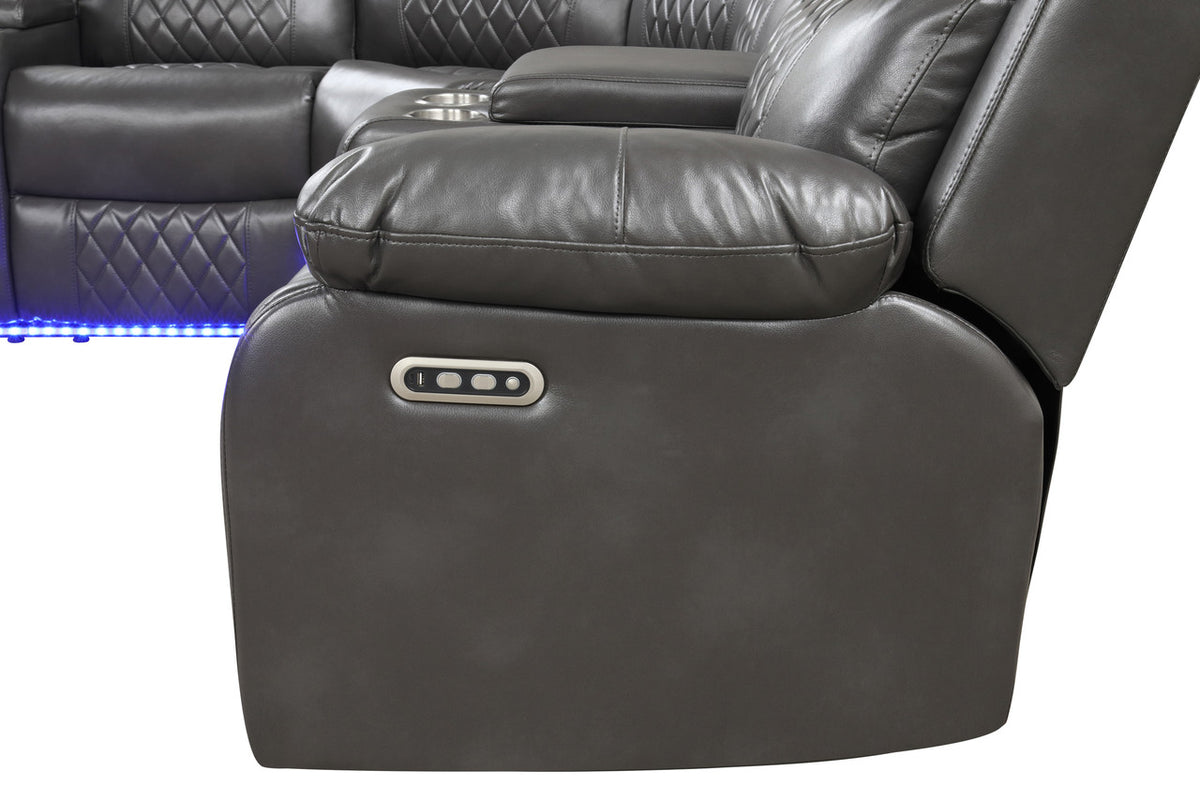 BORGNE Gray 100" Wide Power Reclining Sectional with Speakers