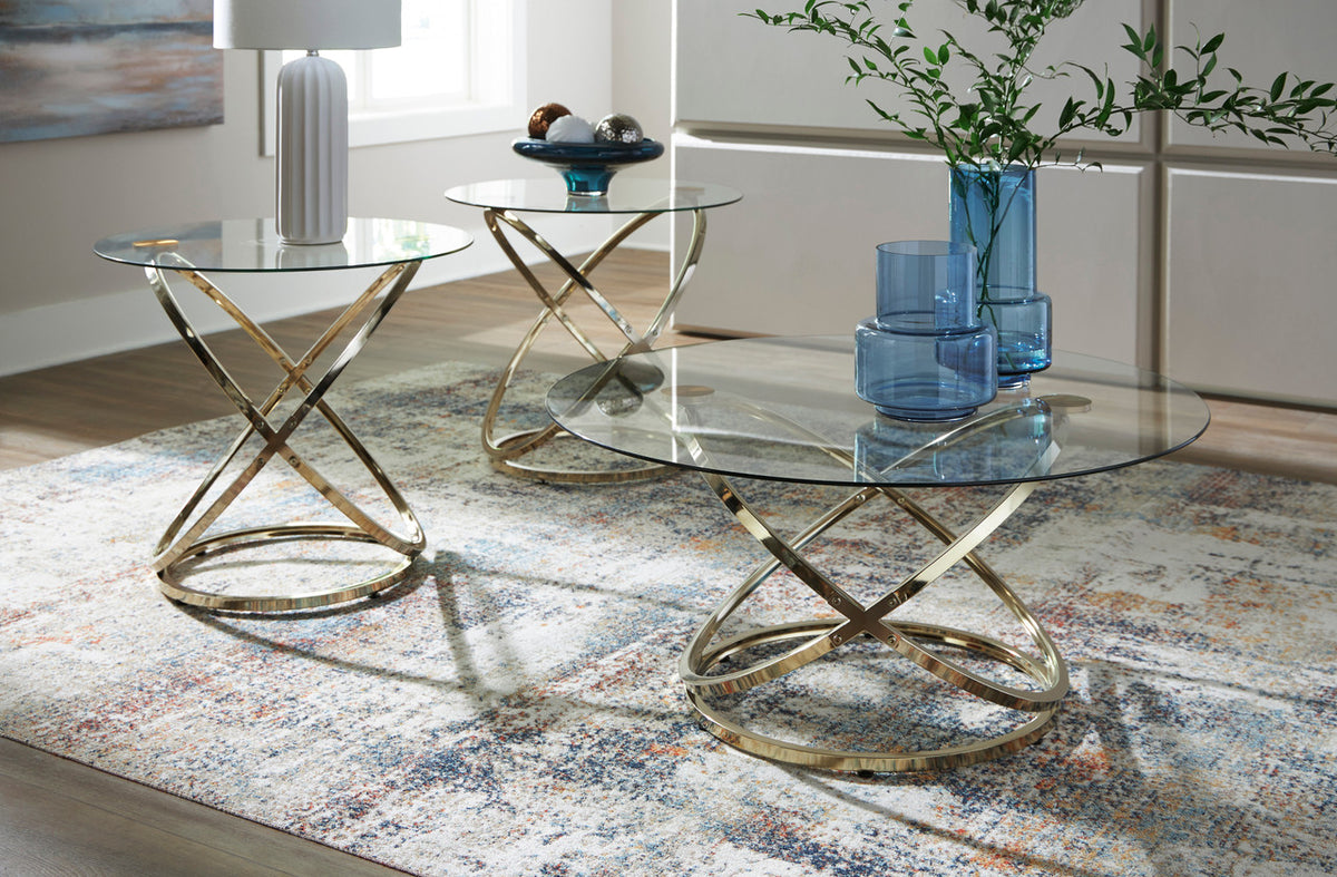 BOSANOVA Gold Metal & Clear Glass 3 Piece Table Set